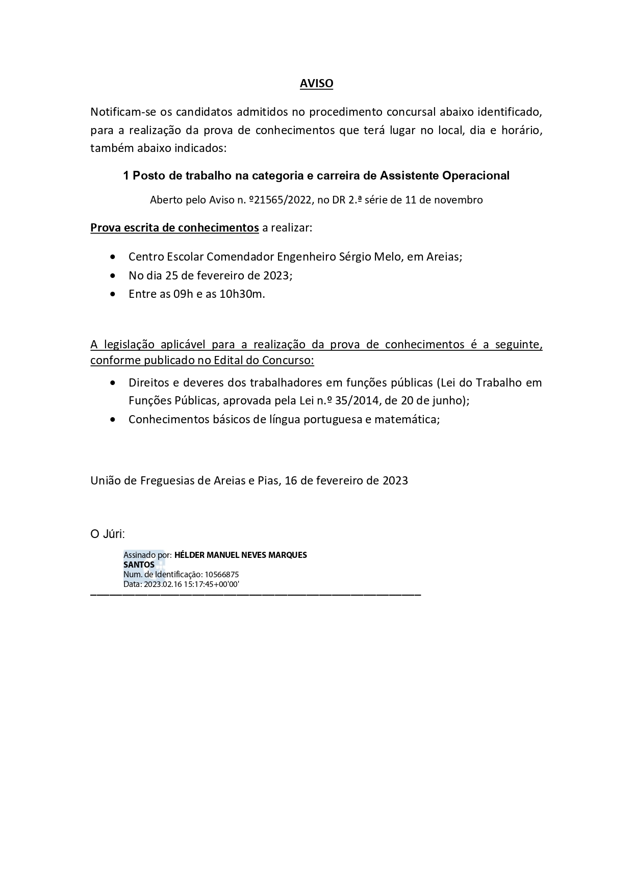 aviso marcacao provaao